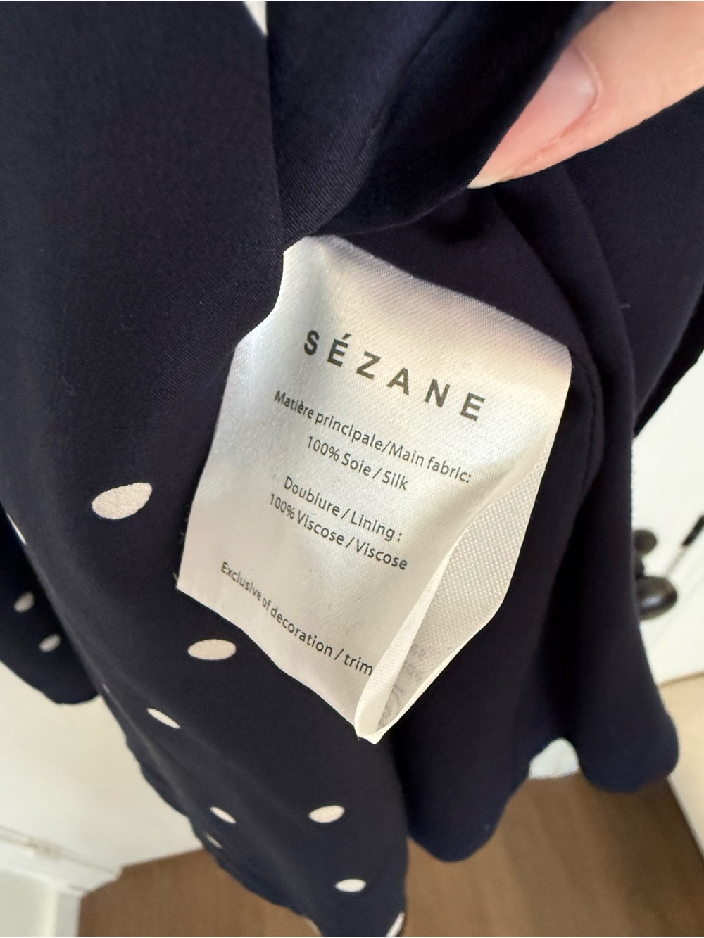 Sezane Anastasia Silk Wrap Dress Navy and White Polka Dot Mini Dress 38 - Picture 6 of 14